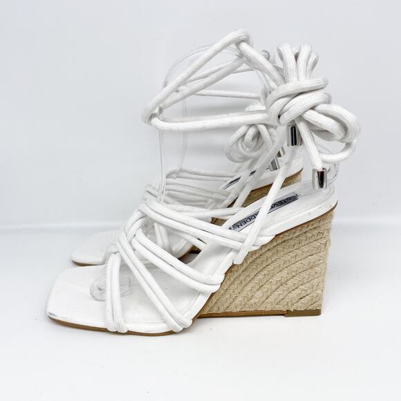 Steve Madden Women's Idolized Ankle Tie Espadrille Wedge Sandals White Size 7M - Picture 5 of 12